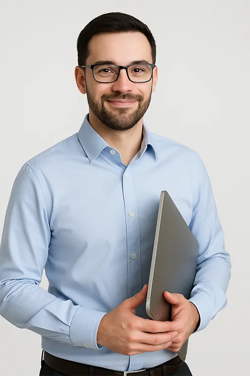 Uomo con portatile in mano